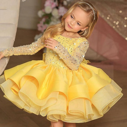 3D Fall Long Sequin Girls' Dress Summer Spring Sleeve