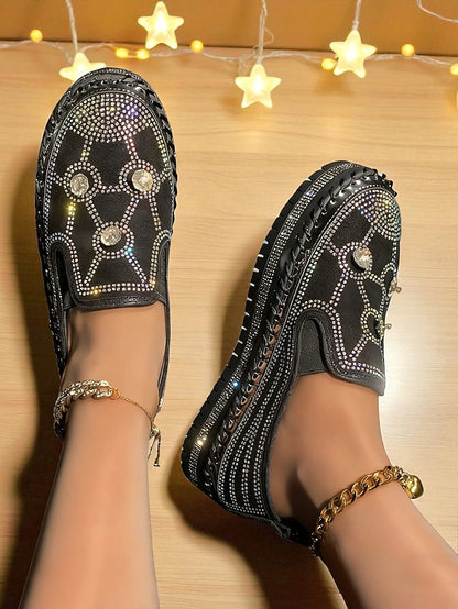 Rhinestone Red Platform Sneakers with Studs Slip-On Women's