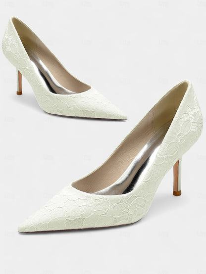 Lace-Embroidered Women's Pointed-Toe - Stiletto Heels
