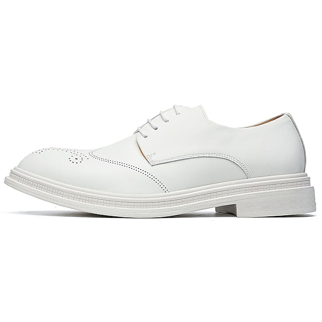 Perforated White Shoes Faux with Leather Men's Oxford