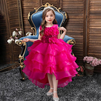 Kids Party Girls' Solid Flower Color Sequin Dress