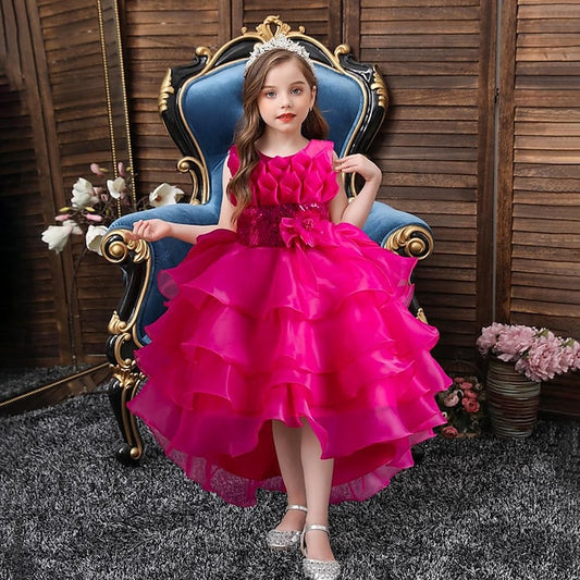 Kids Party Girls' Solid Flower Color Sequin Dress