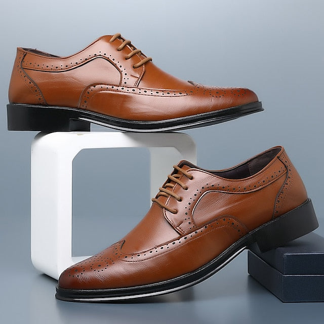 – Brown Shoes Leather Brogue Classic Faux Men's
