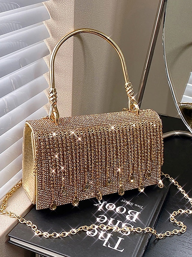 Women's Chain Silver Evening Elegant Crystal with Handbag