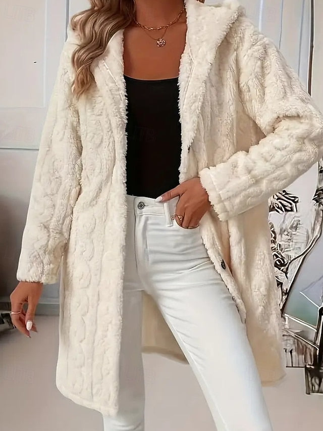 Comfortable Women's Casual Warm Fur Buttons Coat Faux