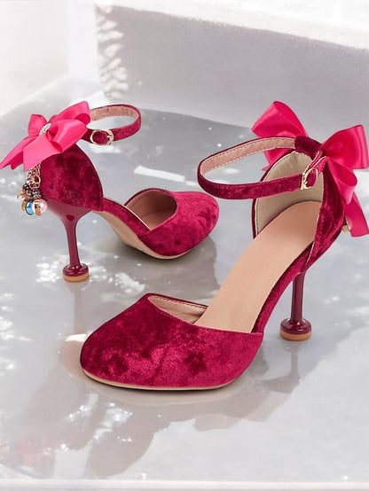 Velvet with Heels Women's Big Jane Bow Burgundy and Mary
