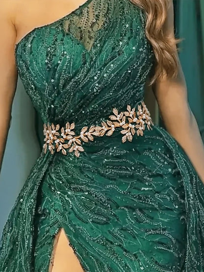 Elegant Leaf Accents Pearl Gold – Bridal Belt with