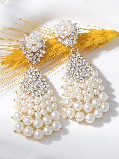 and Earrings Drop Elegant Pearl – Vintage Rhinestone Faux