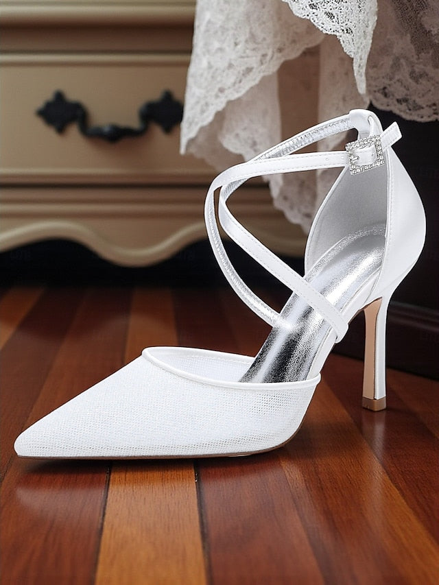 Strap Glitter Women's Silver Stiletto Heels Ankle Elegant -