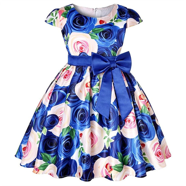 Flower Girls' Short Dress Sleeve Kids Party Floral