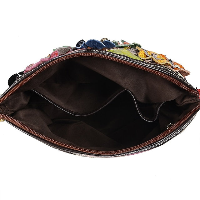 Women's Leather Shoulder Bohemian Colorful Patchwork - Bag