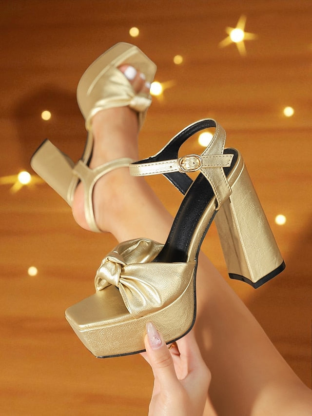 Chunky Heel - High Sandals Platform Women's Block Gold
