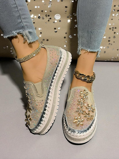 Sneakers Slip-On Rhinestone Mesh Embellished Women's with