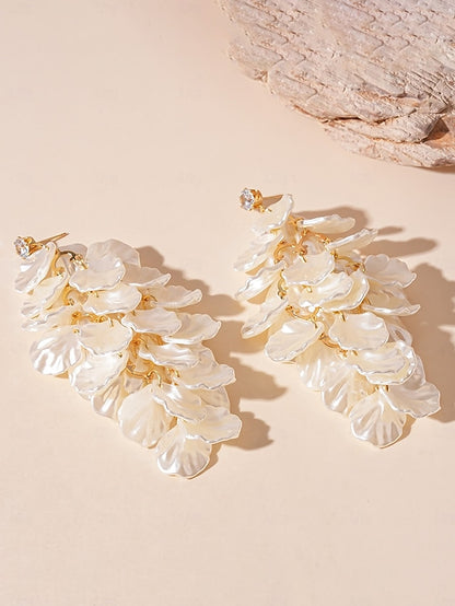 Floral Layered Elegant Earrings Women's Drop - Satin Petal