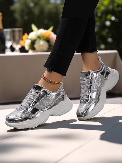 Chunky Glitter Sneakers Metallic with Platform Women's