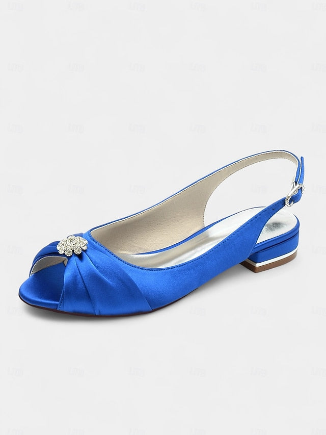 Satin Women's Wedding Crystal Heels with Slingback