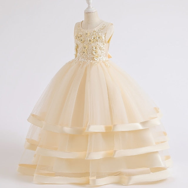 Wedding Solid Sleeveless Kids Colored Party Dress Girls'