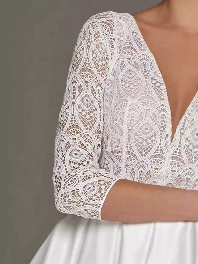 Tea A-Line Dress Elegant V Mother of the Simple Neck Bride