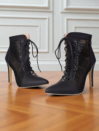 Stiletto Heels White Lace Mesh with Women's Ankle Booties