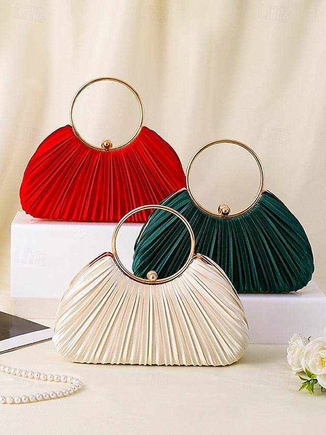 Ring Clutch Pleated - with Handle Elegant Gold Velvet Green