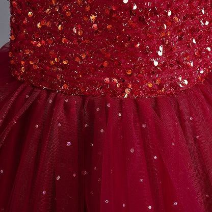 Kids Sequin Dress Party Color Girls' Solid Sleeveless