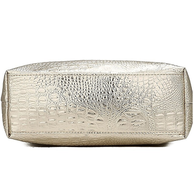 Bag Faux Large Tote Embossed Women's Croc Silver | Capacity