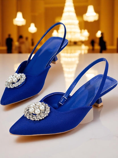 Slingback and Pumps Pearl Women's with Satin Blue