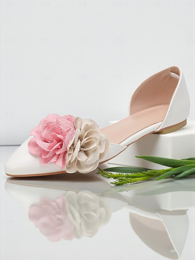White Pink Women's with Wedding Beige and Flats Flower