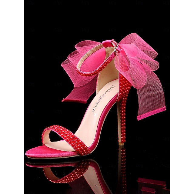 Heels Pearl with White Bow and Women's Embellished Wedding