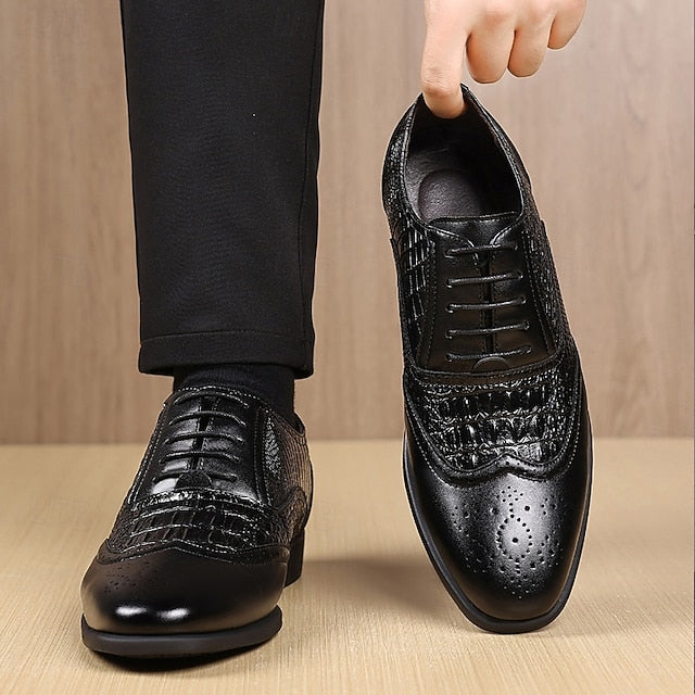 Crocodile Faux – Brown Oxford Pattern Leather Men's Shoes