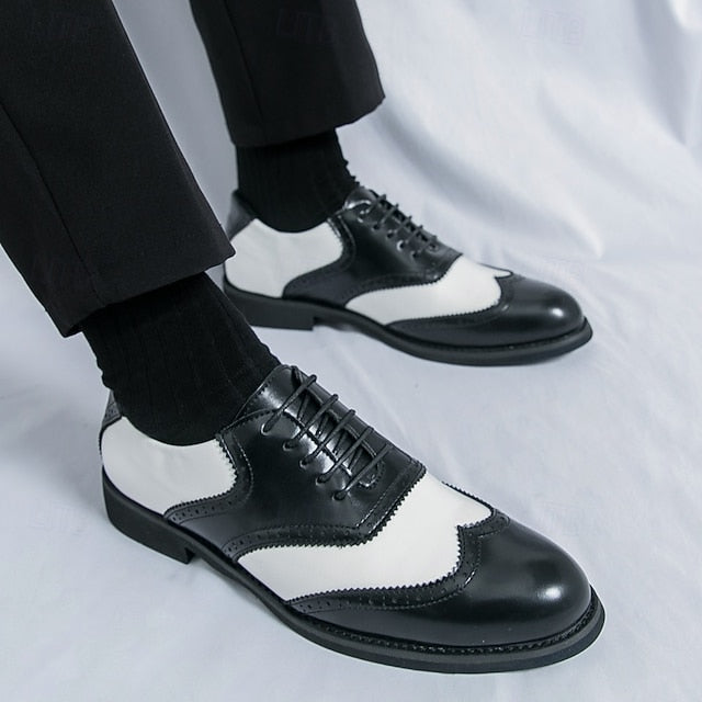 White and Two-Tone Men's Brogue Wingtip Shoes Oxford in