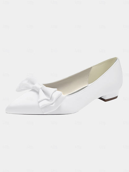 Pointed Women's Bow Toe - Elegant Green Flats Satin