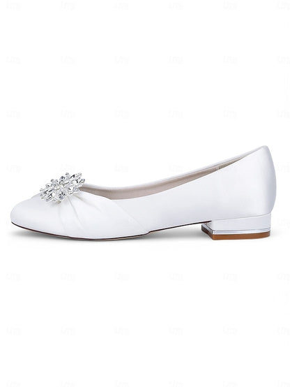 Flats Crystal Satin Elegant Women's White Wedding –