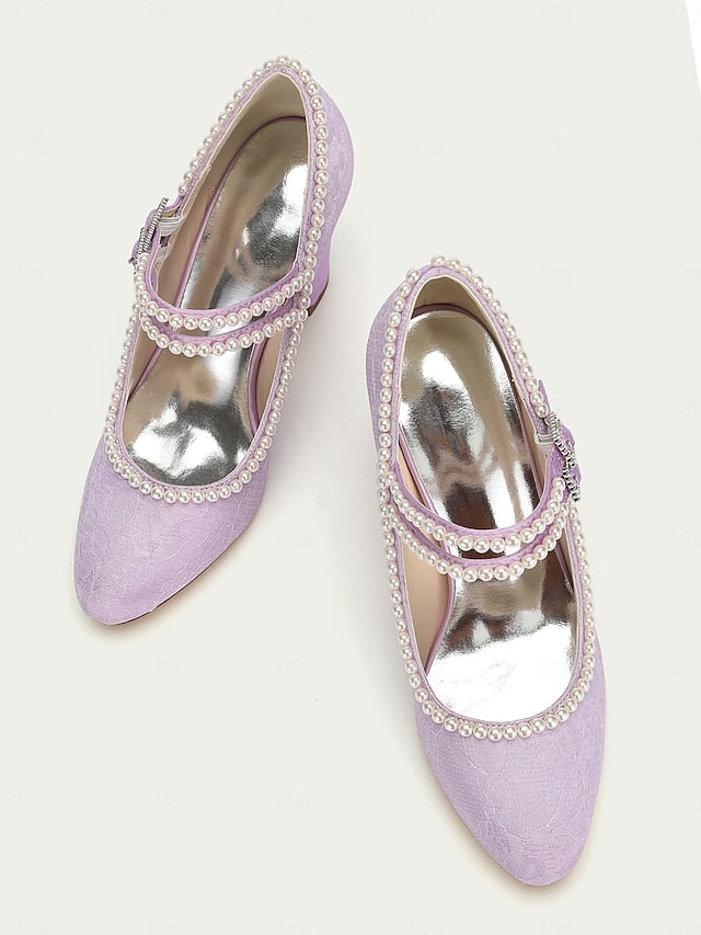 Pearl - Women's Mary Heels Lace Embellished Purple Jane