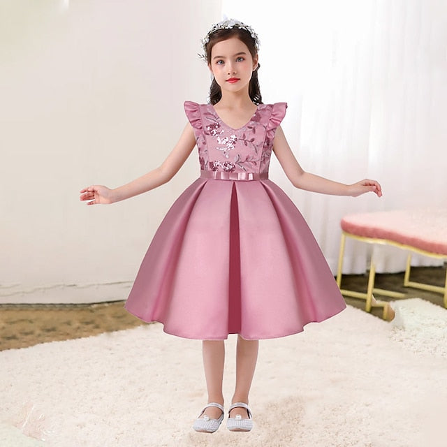 Color Kids Party Dress Sleeveless Solid Formal Girls'