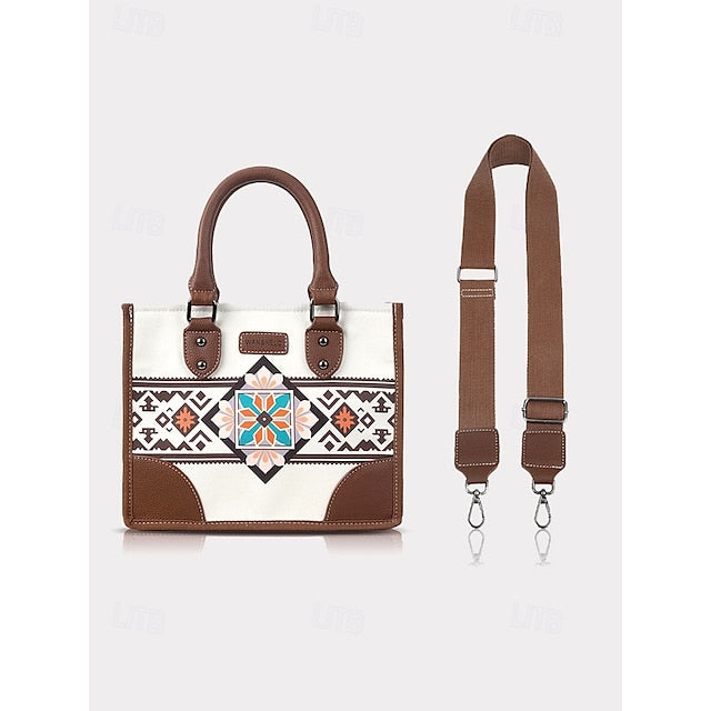 Women's Ethnic Set Faux Handbag and with Leather Canvas
