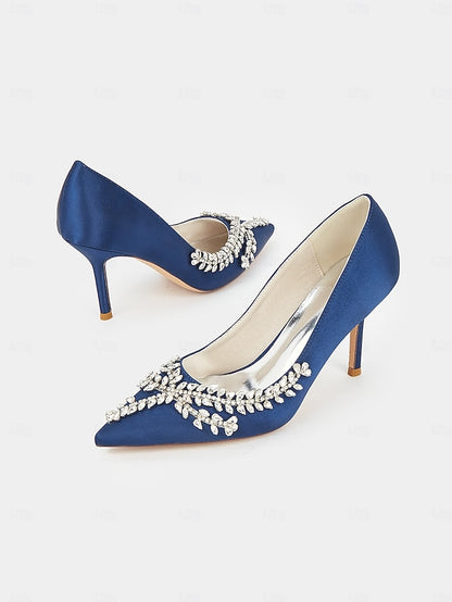 Heels Stiletto Satin Women's Rhinestone-Embellished –