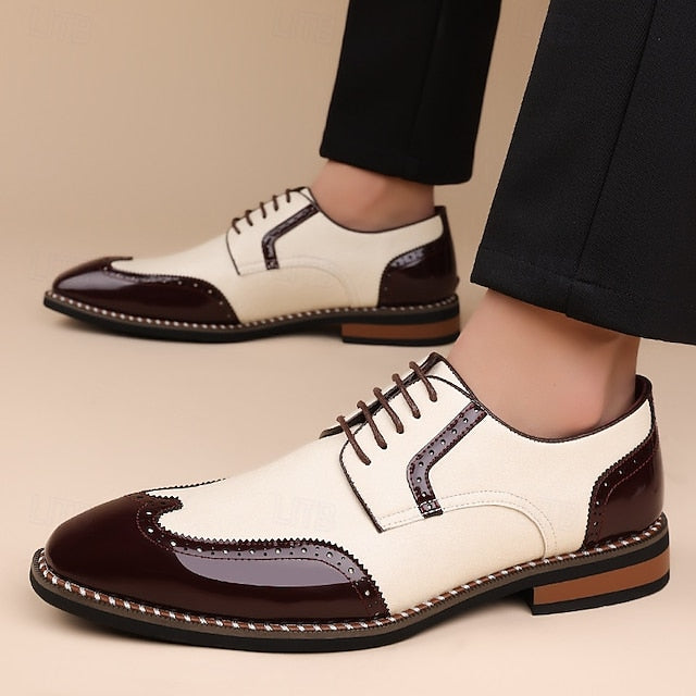 Faux Shoes Oxford Burgundy and Wingtip White Leather Men's