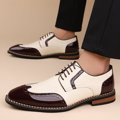 Faux Shoes Oxford Burgundy and Wingtip White Leather Men's