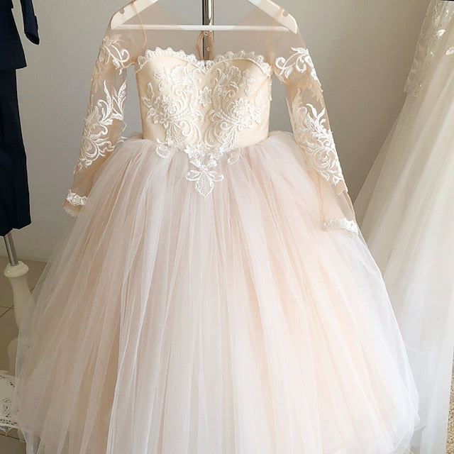 Flower Solid Girls' Kids Girl Long Color Party Dress