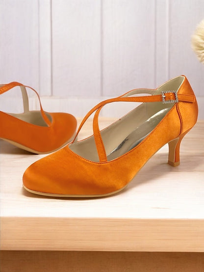 Satin with Elegant Rhinestone Heels Buckle – Cross-Strap White