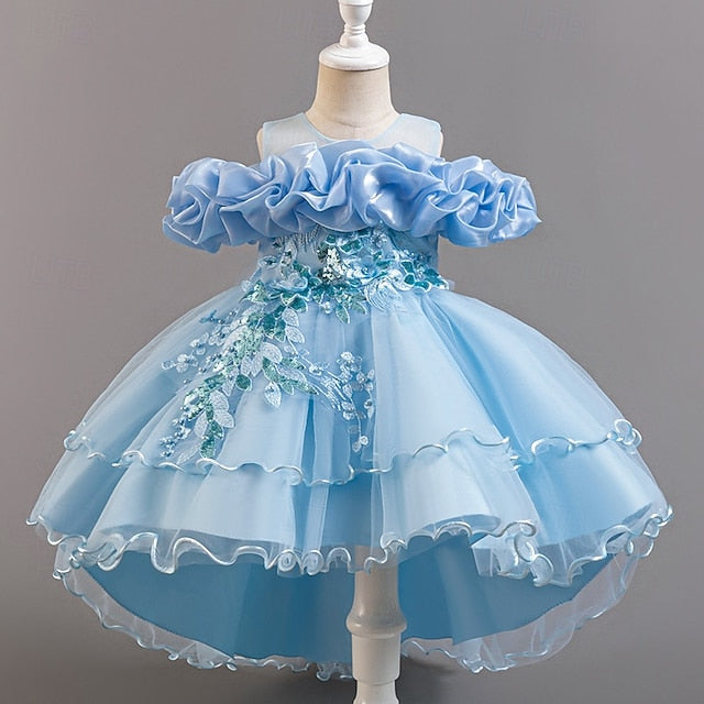 Kids Dress Flower Sleeve Girls' Party Wedding Floral Short