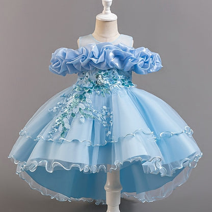 Kids Sleeve Flower Short Dress Party Wedding Floral Girls'