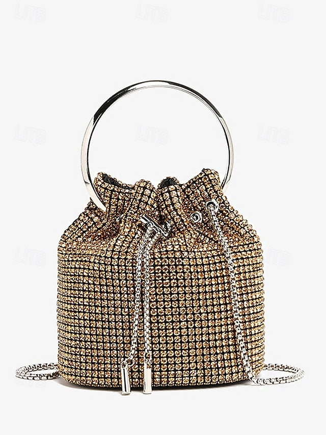 Women's Silver Sparkling Bucket Rhinestone with Bag Metal