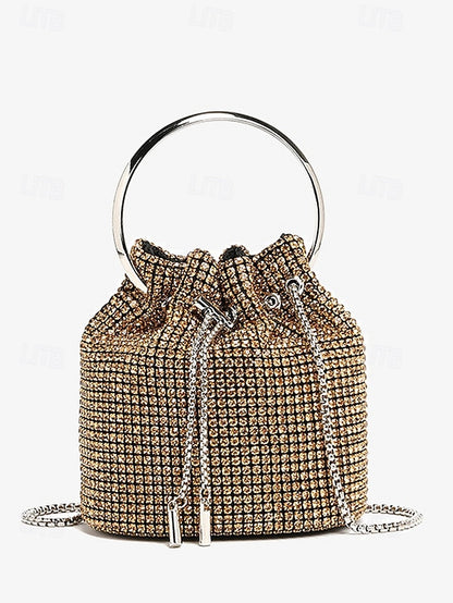 Women's Silver Sparkling Bucket Rhinestone with Bag Metal
