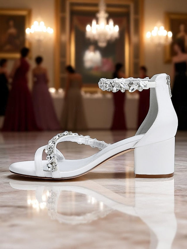 Sandals Crystal - Women's Heel Block Satin Purple