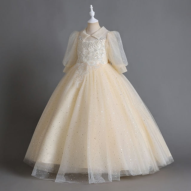 Half Color Solid Girl Kids Dress Girls' Party Flower