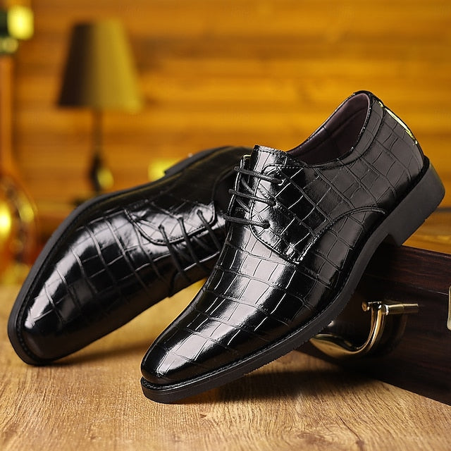– Faux Oxford Print Green Men's Crocodile Leather Shoes