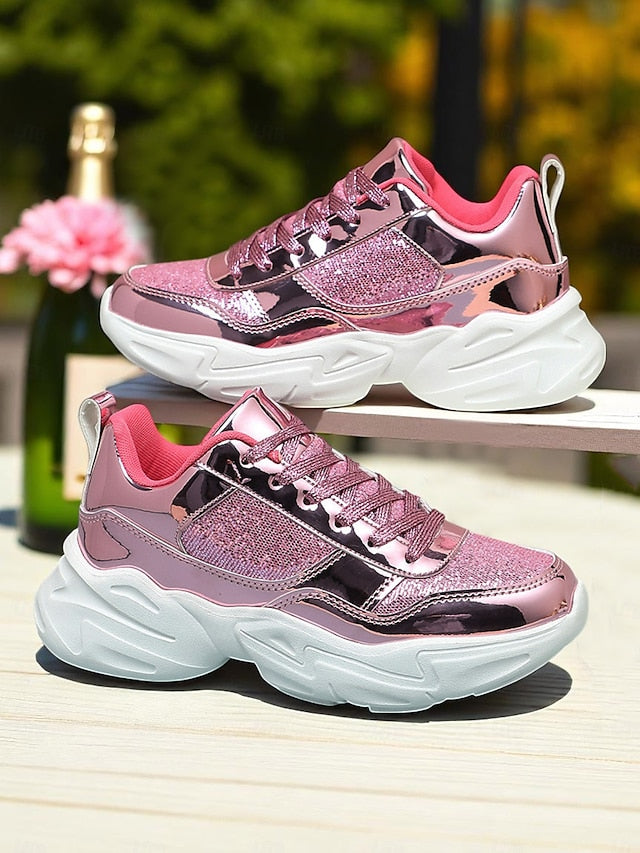 Chunky Glitter Sneakers Metallic with Platform Women's