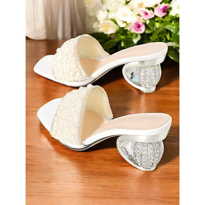 Open-Toe for Wedding Women – Bridal Mules Pearl-Embellished